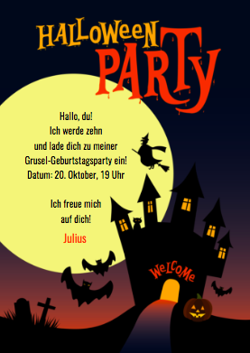 Schöne Karte um zur Halloween Party einzuladen