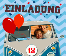 Einladung zum Kindergeburtstag mit Bulli, Cars und Co.