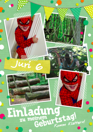 Einladung zum Klettern wie Spiderman, hier mit Spiderman als Geburtstagskind