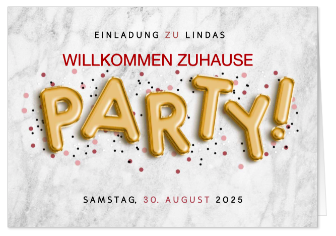 Einladung zur Welcome Home Party