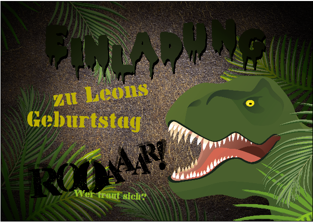 Dino Party, Dschungeldino, Dino im Dschungel, Einladungskarte, Kindergeburtstag